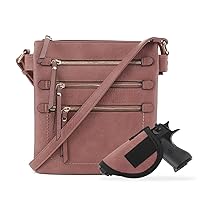JESSIE & JAMES Double Compartment Multi-Zipper Triple Zip Pockets Concealed Carry Crossbody Bag with Lock and Key