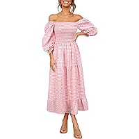 Women's Plaid Off Shoulder Long Dress Cute Summer Tiered Maxi Dress