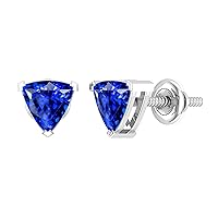 5.5x5.5mm Trillion Lab Created Blue Sapphire Solitaire Stud Earrings for Women in 925 Sterling Silver