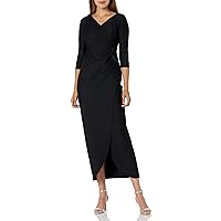 Alex Evenings Women's Slimming Long Side Ruched Dress with Embellishment at Hip, Black, 4