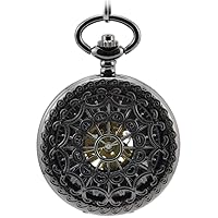 Heart Shape Black Spider Web Hollow Skeleton Steel Mechanical Movement Pocket Watch