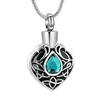 Cremation Urn Necklace for Ashes Heart Memorial Pendant with Water Drop Crystal Keepsake Cremation Jewelry Ashes Holder