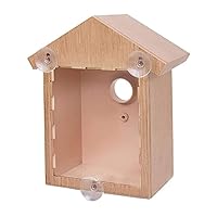 Window Bird Box Plastic Window Bird Nest with Strong Sucker and Viewing One Way Mirror Wood Color Clear Bird House Patio Supplies