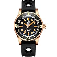 Mens Dive Watches, Men Automatic Watch Bronze Sport 300M Water Resistant Luxury Self Wind Mechanical Wristwatch C3 Luminous Sapphire Mirror Chronograph Diving Bezel NH35