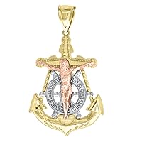 10k Gold Tri color Dc Mens Nautical Ship Mariner Anchor Cross Crucifix Height 53.5mm X Width 31.1mm Religious Charm Pendant Necklace Pendan Jewelry for Men