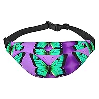purple cute butterfly print Adjustable Belt Hip Bum Bag Fashion Water Resistant Hiking Waist Bag for Traveling Casual Running Hiking Cycling