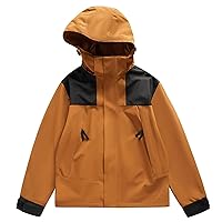 Women's Casual Lightweight Waterproof Rain Jacket Zip Up Color Block Windproof Coat Outdoor Hooded Trench Coats