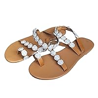 Sandals For Women Flip Flop Sandals New Summer Hand Sewn Flower Pearl Casual Flat Roman Sandals For Women