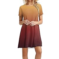 Women's 2024 Mini Dresses Summer Casual Print Ruffle Short Sleeve Cute Crew Neck Flowy Sundress Trendy Vacation T-Shirt Dress