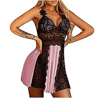 Women's Exotic Lingerie Sets Fashion Sling Color Matching Sexy Mesh Perspective Lingerie Lace Bow Nightdress