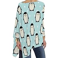 Cartoon Penguin Womens Long Sleeve T-Shirts Loose Fit Fall Tops Fashion Tunics Basic Tee