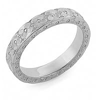 Platinum Hand-Carved Flower Wedding Band Ring