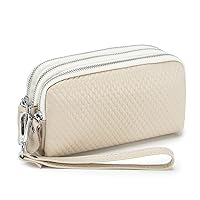 Women Leather Handbag Wallet Long Clutch Purse Multi Slots Organizer Wallet Large Soft Designer Wallet Holder with Zipper (White)