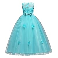 Little Big Girls’Tulle Retro Vintage Dresses Flower Lace Pageant Party Wedding Floor Length Dance Evening Gown