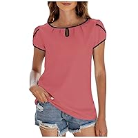 Women's Camisole Tank Tops Solid Color Short-Sleeved Round Neck Shirt Loose Hiking Hawaiian Shirts for Women