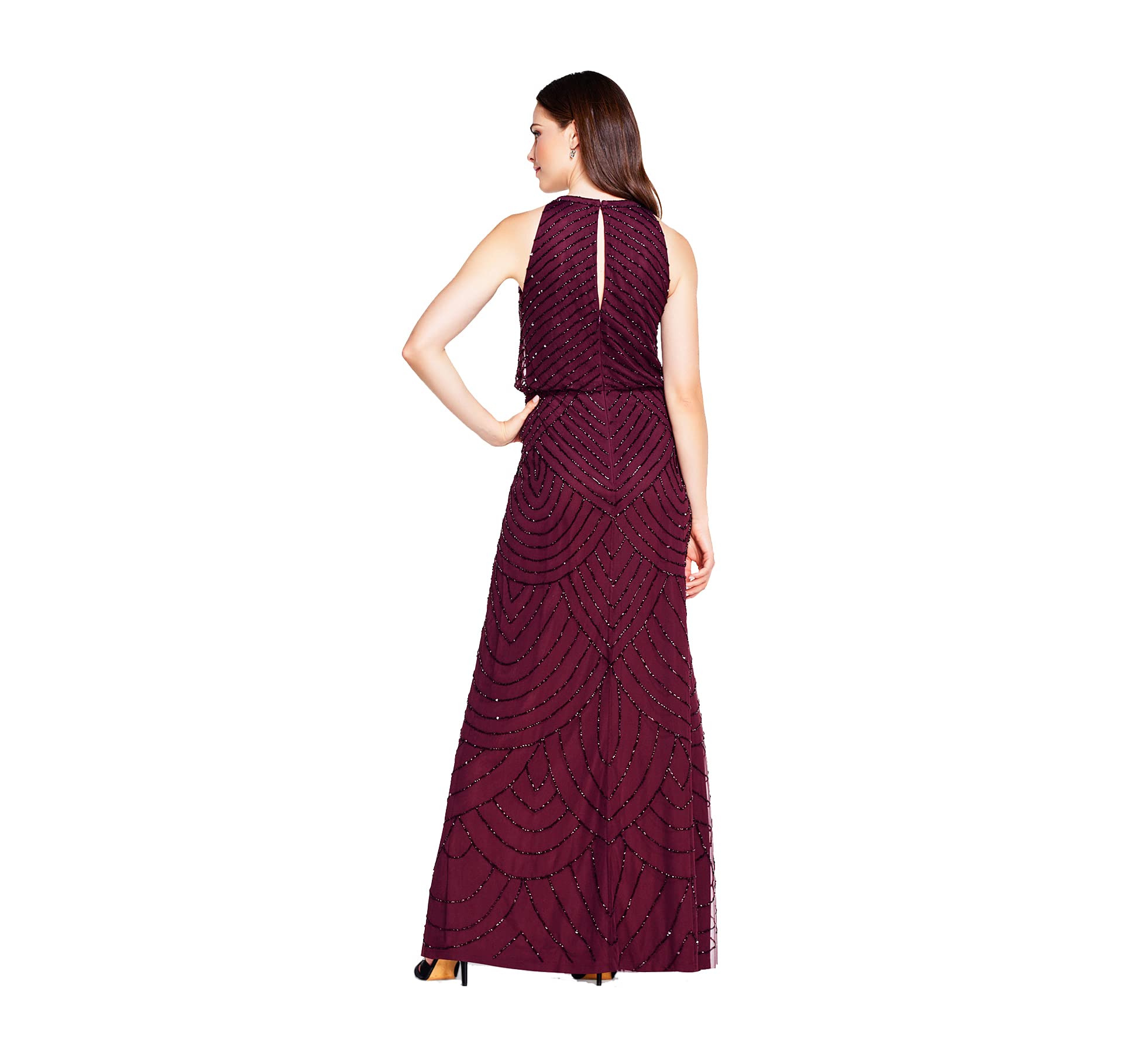 Adrianna Papell Women's Art Deco Beaded Blouson Dress with Halter Neckline