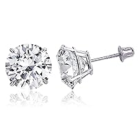 14K Solid Gold or Sterling Silver Stud Earrings for Women and Men Cubic Zirconia Round Cut & Princess Cut (3mm - 9mm)