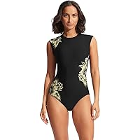 Seafolly Women's Cap Sleeve Full Coverage Open Back One Piece Swimsuit