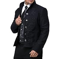 Handmade Cotton Vintage Tailcoat Jacket Men-Beautifully Embroidered Frock Coat Men Black STP7