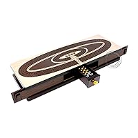 Continuous Cribbage Board/Box Inlaid in Maple/Wenge Wood : 4 Track - Sliding Lids, Drawer and Metal Pegs with Score Marking Fields for Skunks, Corners and Won Games