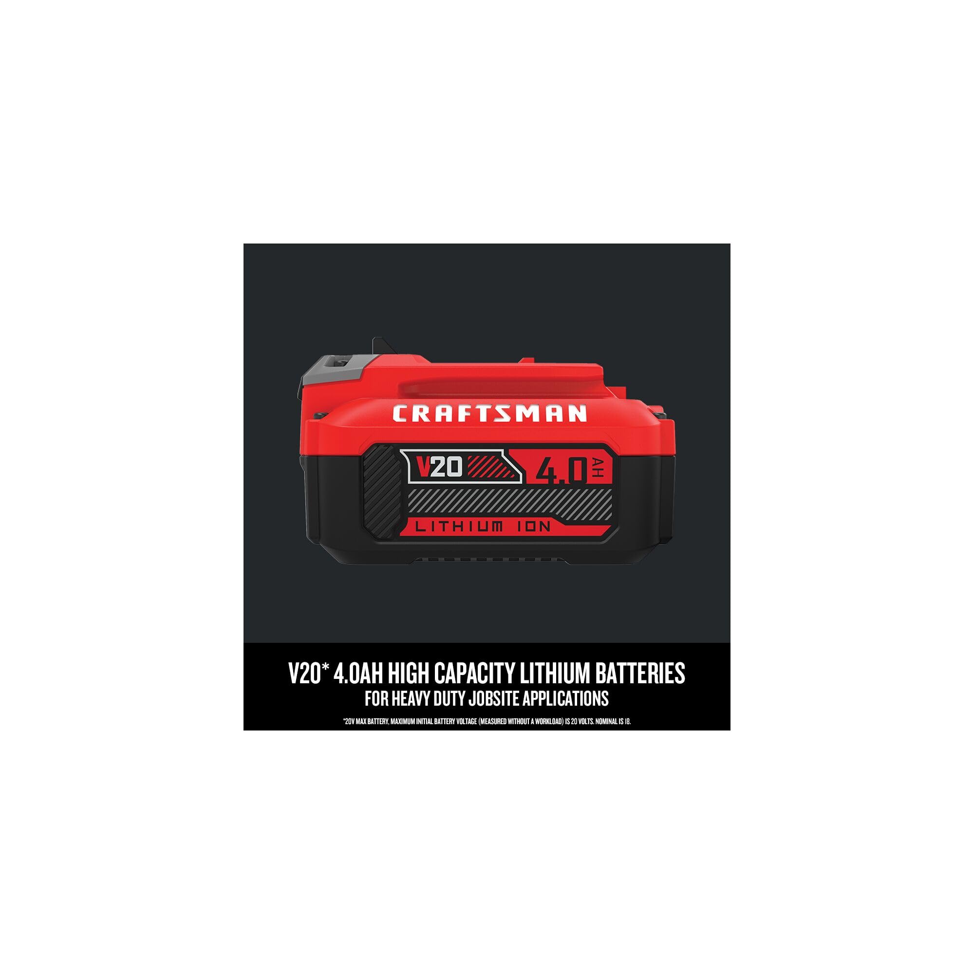 CRAFTSMAN V20 Battery, 4.0 Ah, 2 Pack, Lithium Ion Battery, LED Charge Indicator (CMCB204-2)