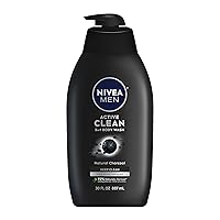 Nivea Men DEEP Active Clean Charcoal Body Wash, Cleansing Body Wash with Natural Charcoal, 30 Fl Oz Pump Bottle