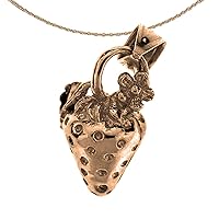 3-D Strawberry Necklace | 14K Rose Gold 3D Strawberry Pendant with 18