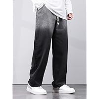 Jeans for Men - Men Ombre Drawstring Waist Straight Leg Jeans (Color : Black, Size : 31)