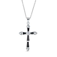 Bling Jewelry Religious Vintage Style Faith Hope Love CZ Accent Black Onyx Gemstone Created Blue Opal Cross Pendant Necklace For Women Teen .925 Sterling Silver October Birthstone