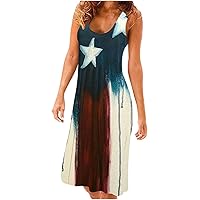 Black Plus Size Dresses for Curvy Women Sparkly,Women's Casual 4th of July Flag Sleeveless Tank Knee Length Dre