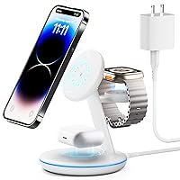 3 in 1 Charging Station for Apple Devices, Mag - Safe Charger Stand,15W Fast Magnetic Charger Wireless Compatible for iPhone 15 14 13 12 Pro/Max/Plus/Mini,AirPods Pro/3/2,iWatch 9/8/7/6/SE/5/4/3/2