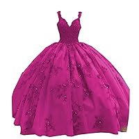 Modest V Neck 3D Floral Flowers Patterning Quinceanera Formal Prom Dresses Ball Gown Cocktail Sweet 15 16