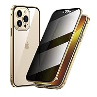 Guppy Magnetic Privacy Case for iPhone 15 Pro Ma Compatible with MagSafe Glass Case Built-in Protector Privacy Screen Glass Protector Bumper Case Anti-peep Cover with Lock Gold