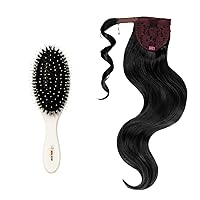 INH Hair Brit Ponytail Extension with Paddle Brush | 26 inch Clip in Wrap Around Pony Tail Hairpiece with Detangling Soft Bristle Hair Brush | Jet Black