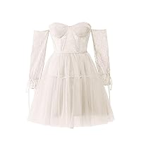 Maxianever Women’s Plus Size Tulle Prom Dresses with Lace Sleeves Short Evening Mini Homecoming Cocktail Gowns Ivory US28W