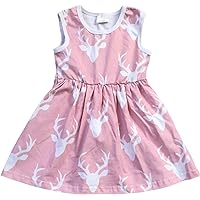Little Girl Toddler Sleeveless Deer Print Casual Party Girl Dress 2t-8