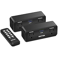 BESTTEN Remote Control Outlet Plug, Wireless Power Switch Combo Kit (2 Wall Outlets + 1 Remote), Each Outlet Contains 1 Always-ON & 1 RF Control Socket, ETL Listed, Black