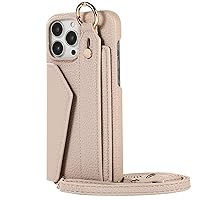 Wallet Case for iPhone 15 Pro Max/15 Pro/15 Plus/15, Camera Protection Cover with Shoulder Strap Extendable Wrist Strap AntiScratch Leather Case,Brown2,15 Pro Max 6.7''