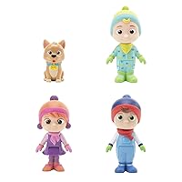 CoComelon Deluxe 4 Figure Pack, Winter Theme - Family and Friends - Includes JJ Wearing Winter Onesie, YoYo, Tomtom, and Bingo The Dog - Toys for Kids and Preschoolers