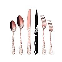 Stapava 24 Pcs Rose Gold Silverware with Steak Knives, Stainless Steel Copper Silverware Flatware Cutlery Set for 4, Include Forks Spoons and Knives set, Mirror Polished, Dishwasher Safe Utensils