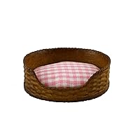 Melody Jane Dolls Houses House Miniature Pet Accessory Dog Cat Bed Basket Pink Check Cushion