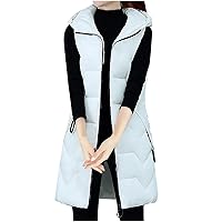 tuduoms Women's Plus Size Long Down Jacket Vest Winter Warm Quilted Coat Vest Teen Girls Ultra Light Hooded Puffer Overcoat
