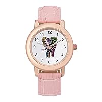 Floral Elephant Logo Classic Watches for Women Funny Graphic Pink Girls Watch Easy to Read