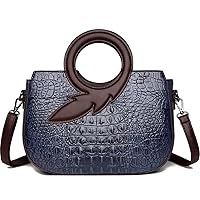 Satchel Bag for Women Crocodile-Embossed Pattern Handbag Ring Top Handle Shoulder Bag Embossed Leather Tote Purse
