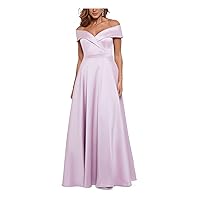 Xscape Womens Pink Zippered Pleated Fitted Pocketed Lined Short Sleeve Off Shoulder Full-Length Formal Gown Dress 6