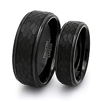 8mm/6mm His and Hers Black Tungsten Ring, Personalized Tungsten Rings, Hammered Tungsten Rings, Anniversary Rings TCR496