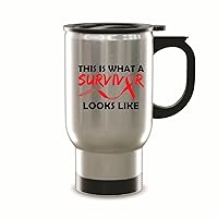 This is what a survivor look like Heart Disease Red Ribbon awareness 14oz Steinless Steel Travel Mug