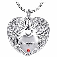 misyou Birthstone Angel Wings Daughter Cremation urn Memorial Keepsakes Necklace Ashes Jewelry Stainless Steel Pendant