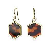 Hexagon Shaped Brown Tortoise Shell Dangle Drop Earrings For Women Gold Plated Stainless Steel