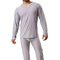 Men Pajama Set Nylon Long Sleeve Hoodies and Bottoms Sleepwear Lounge Set